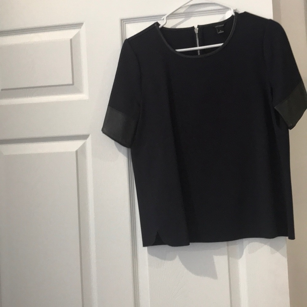 Ann Taylor navy top with leather trim!